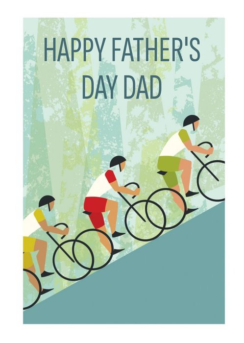 Cartoon Cyclists Climbing A Hill Personalised Happy Father's Day Card