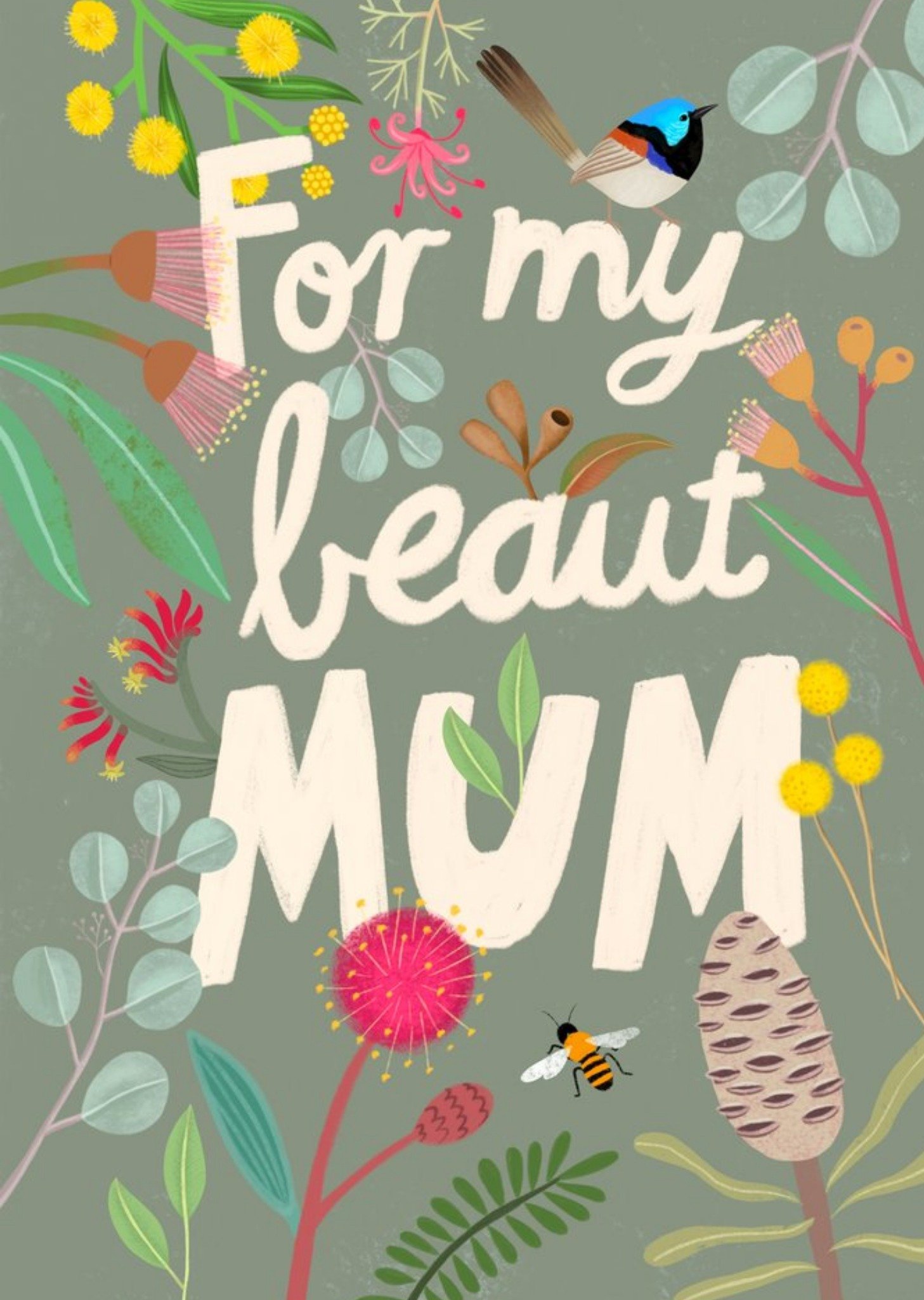 Moonpig Cat Macinnes Cute Illustrated Floral Typographic Mum Card