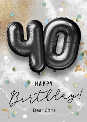 Happy Birthday Black Balloons 40th Birthday Card