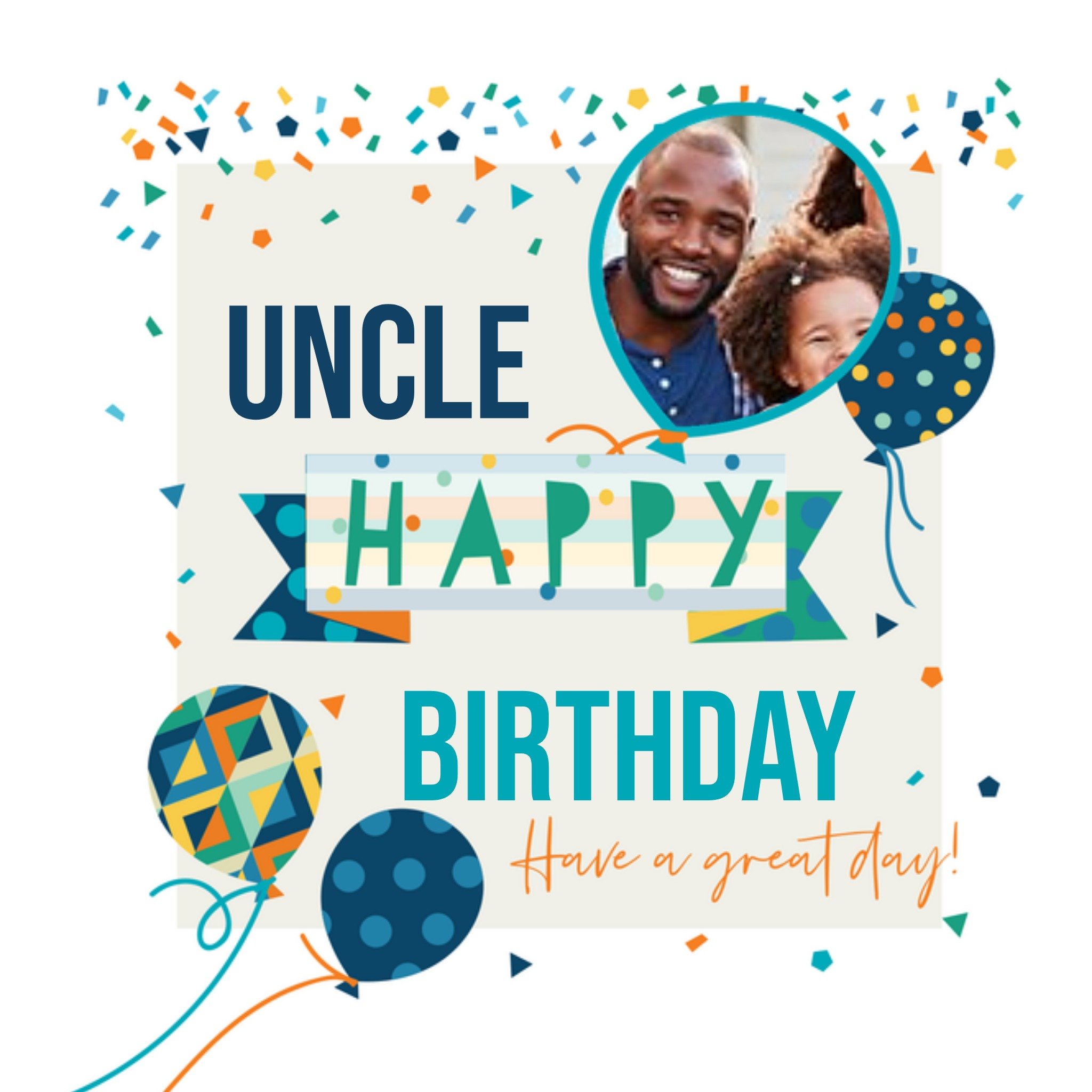 Moonpig Ling Design Illustrated Colourful Photo Upload Balloons Birthday Card