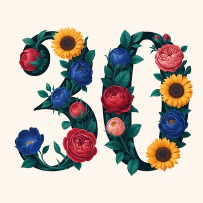 Vintage Floral Illustrated 30th Birthday Card 