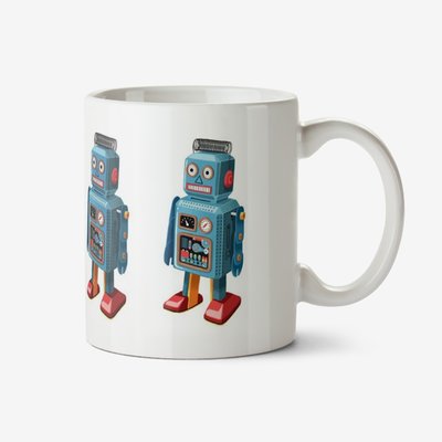 Folio Illustrations Of Four Vintage Blue Toy Robots In A Row Mug