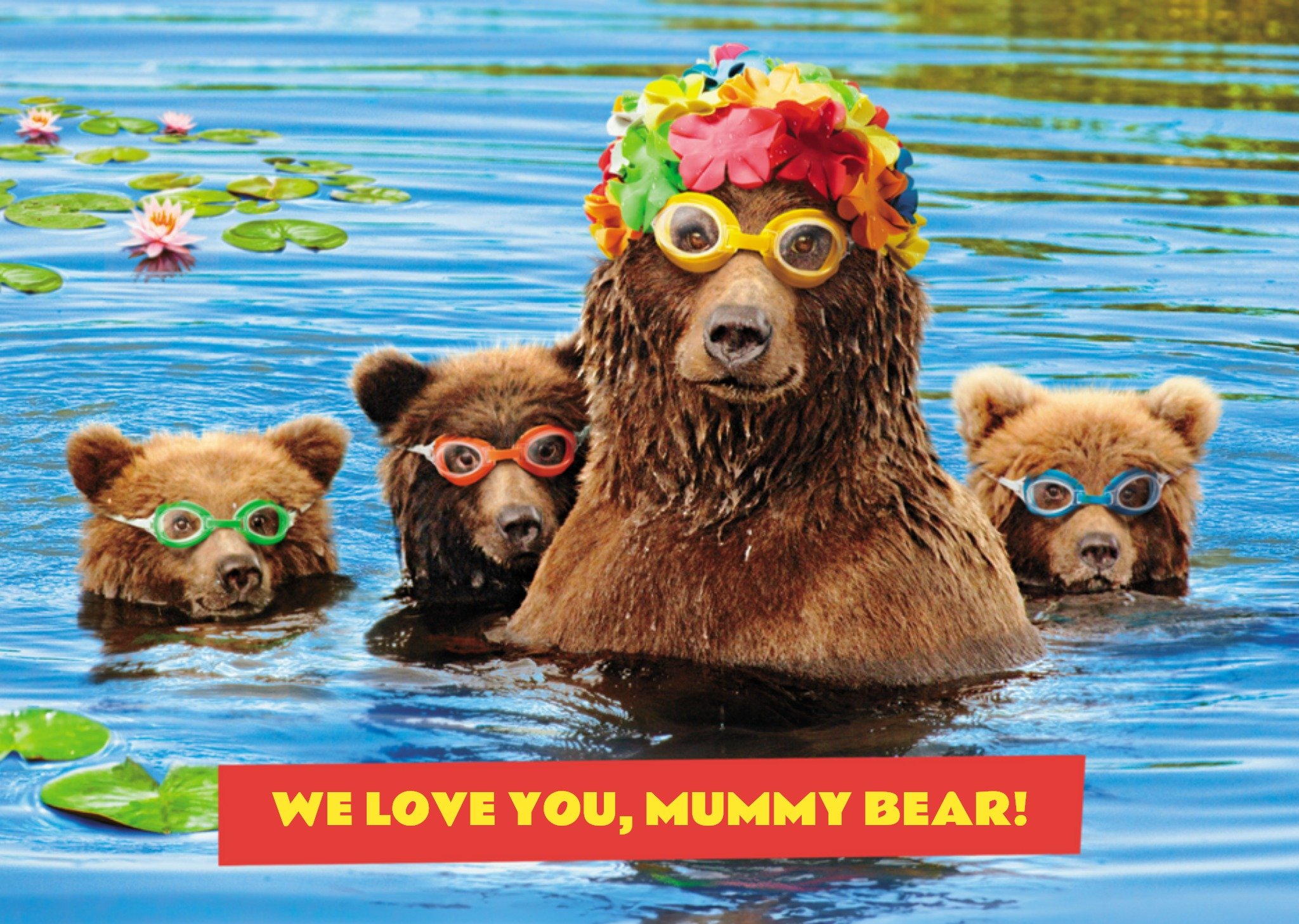 Moonpig Avanti We Love You Mummy Funny Swimming Bears Mother's Day Card Ecard