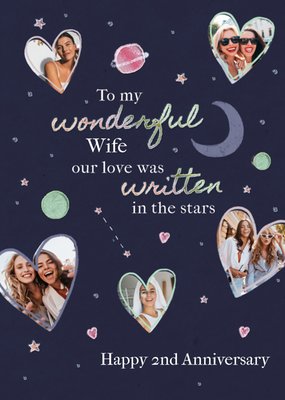 Written In The Stars Photo Upload Wife 2nd Anniversary Card