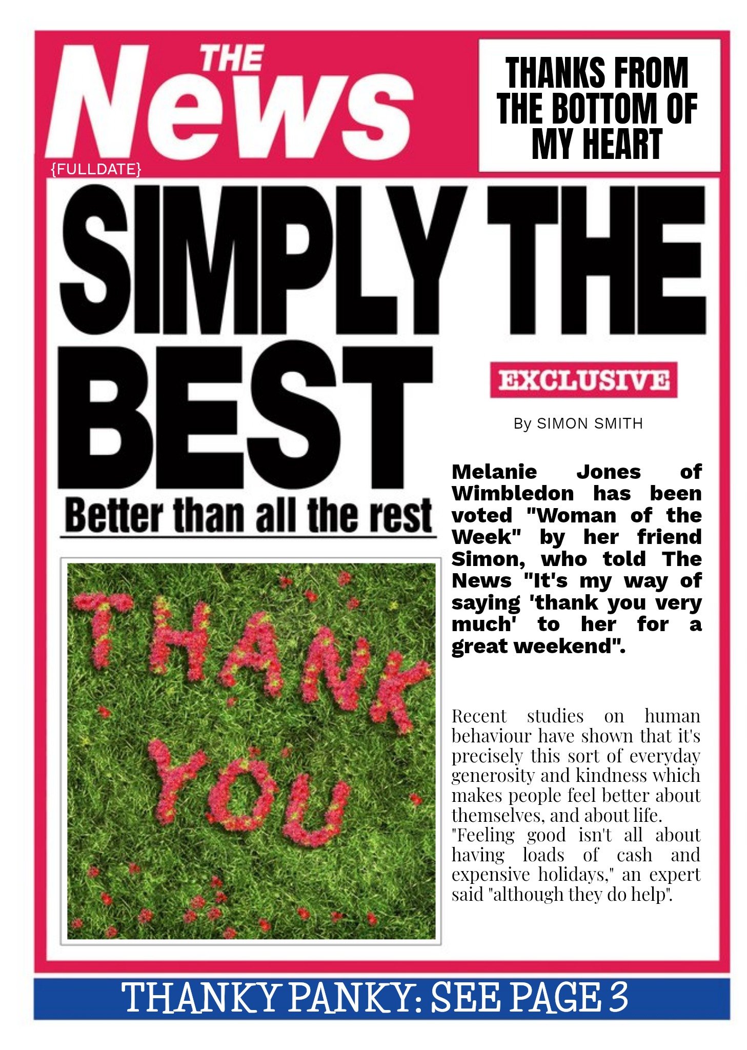 Moonpig Simply The Best Newspaper Headline Personalised Thank You Card