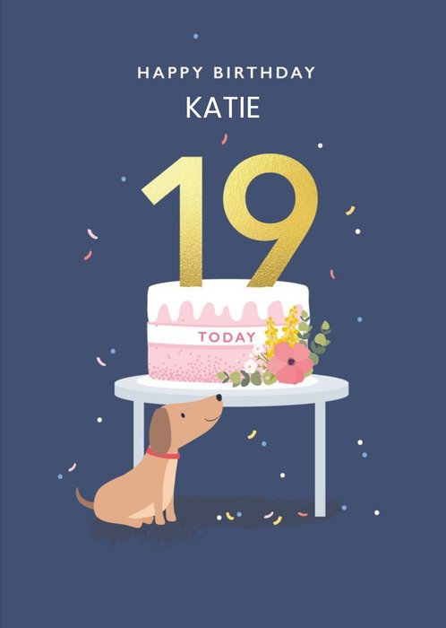 Cute Illustration Sausage Dog Cake 19 Today Female Card