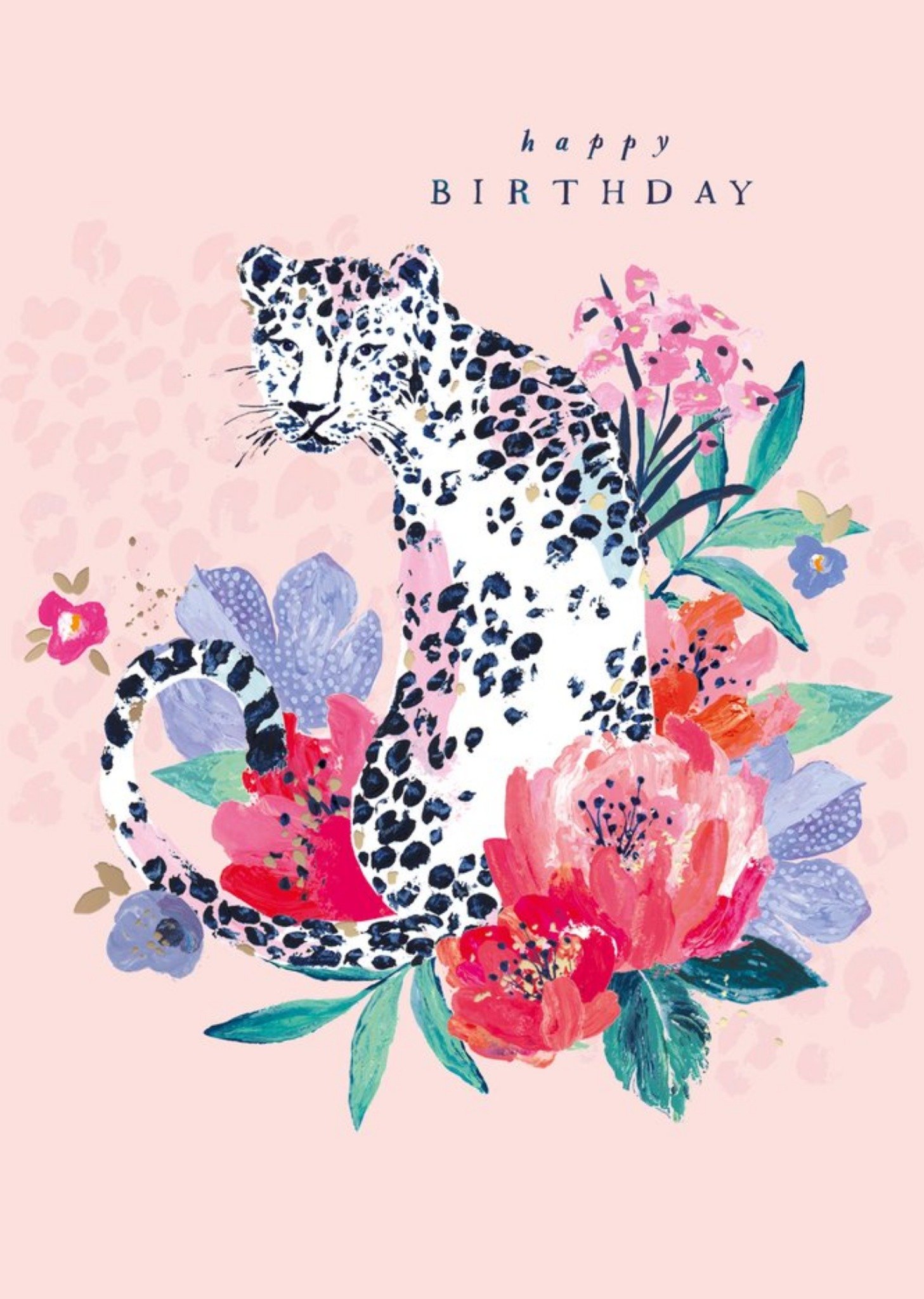 Moonpig Leopard Floral Illustration Happy Birthday Card