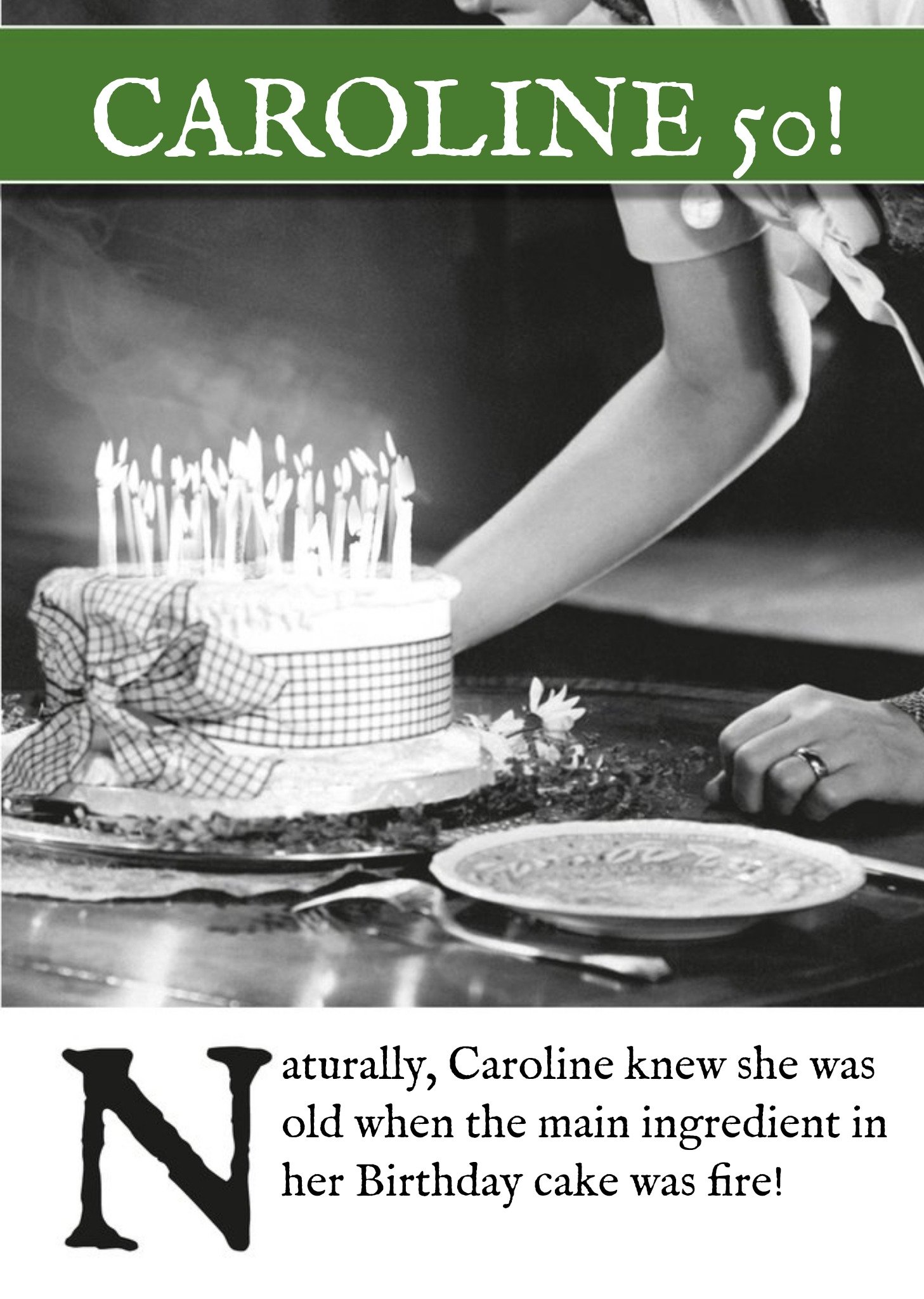 Moonpig Vintage Photograph Of A Woman Blowing Out Candles Humorous Fiftieth Birthday Card