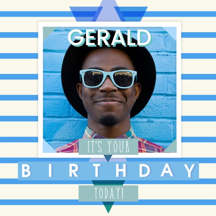 Bright Blue Stripes Its Your Birthday Today Photo Card