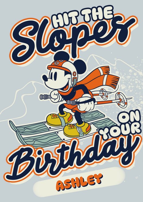 Retro Disney Mickey Mouse Skiing Winter Birthday Card