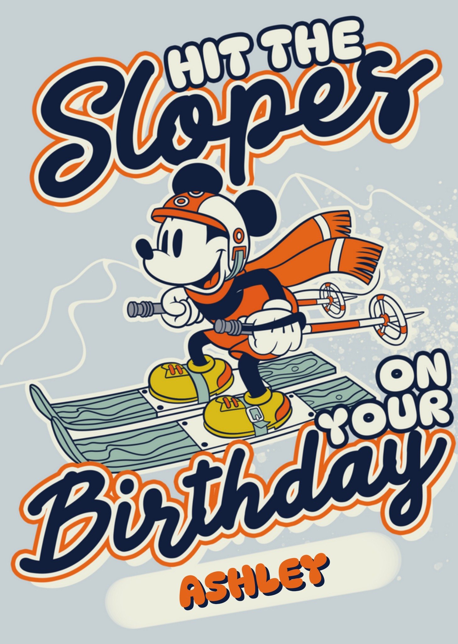 Retro Disney Mickey Mouse Skiing Winter Birthday Card Ecard