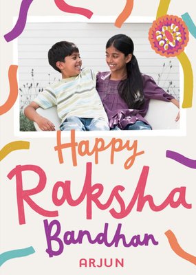 Fun Bright Happy Raksha Bandhan Photo Upload Card