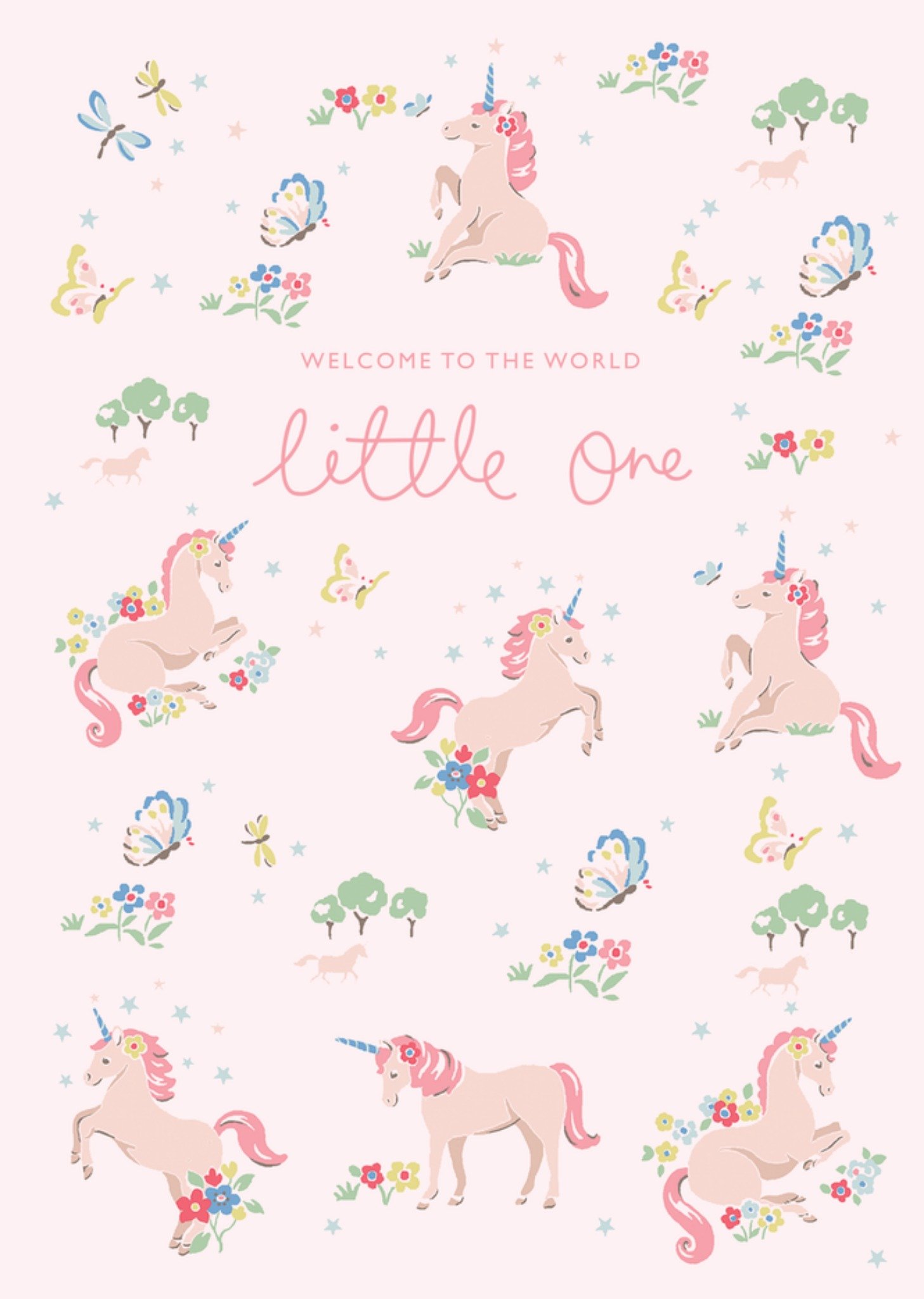 Cath Kidston Welcome To The World Little One Illustrated Unicorns New Baby Card