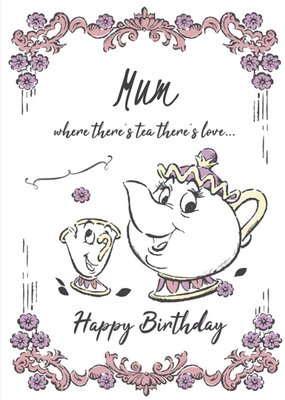 birthday card - Mum - Disney - Beauty and the Beast - Chip and Mrs Potts