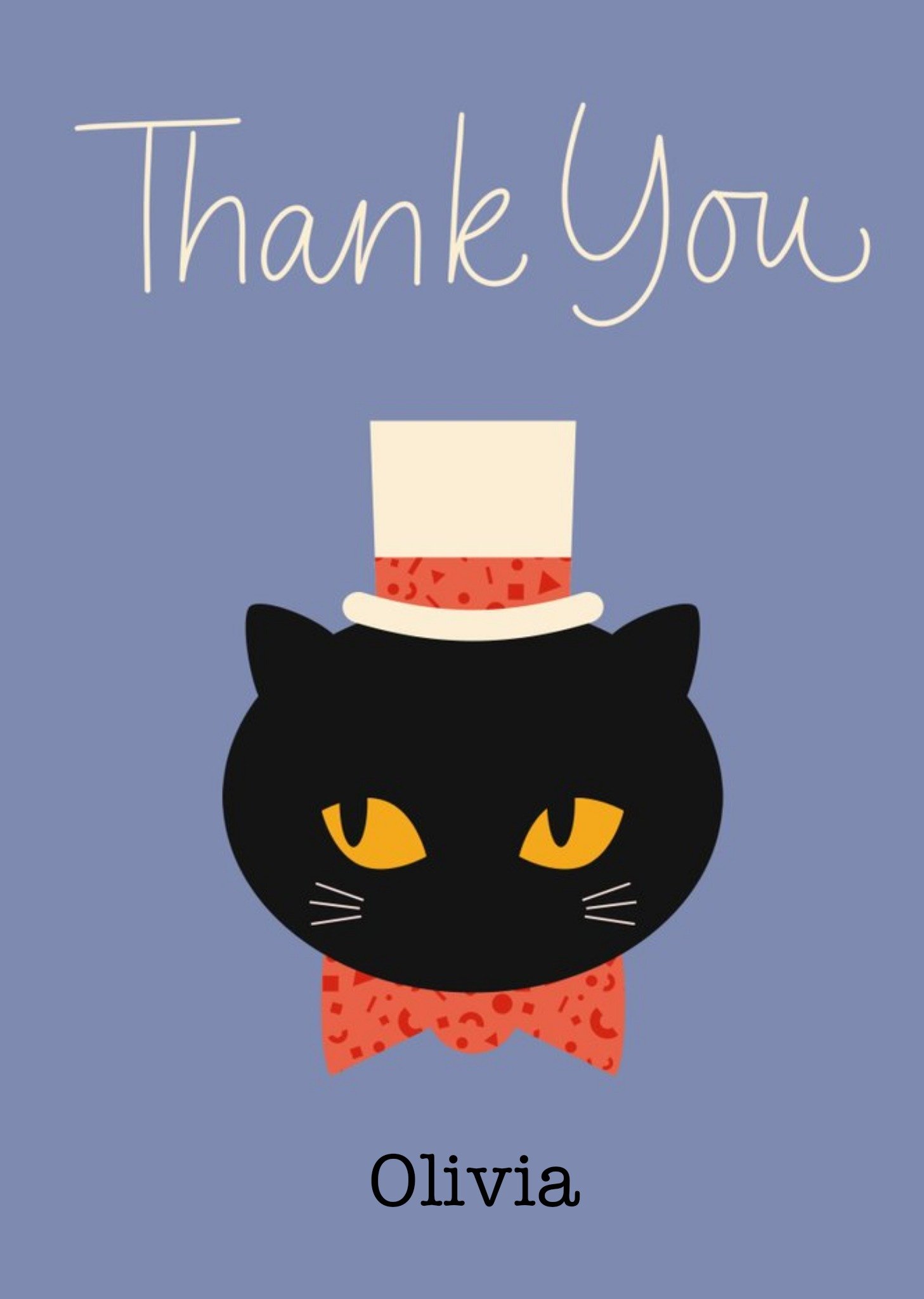 Moonpig Typographic Black Cat Thank You Card, Large