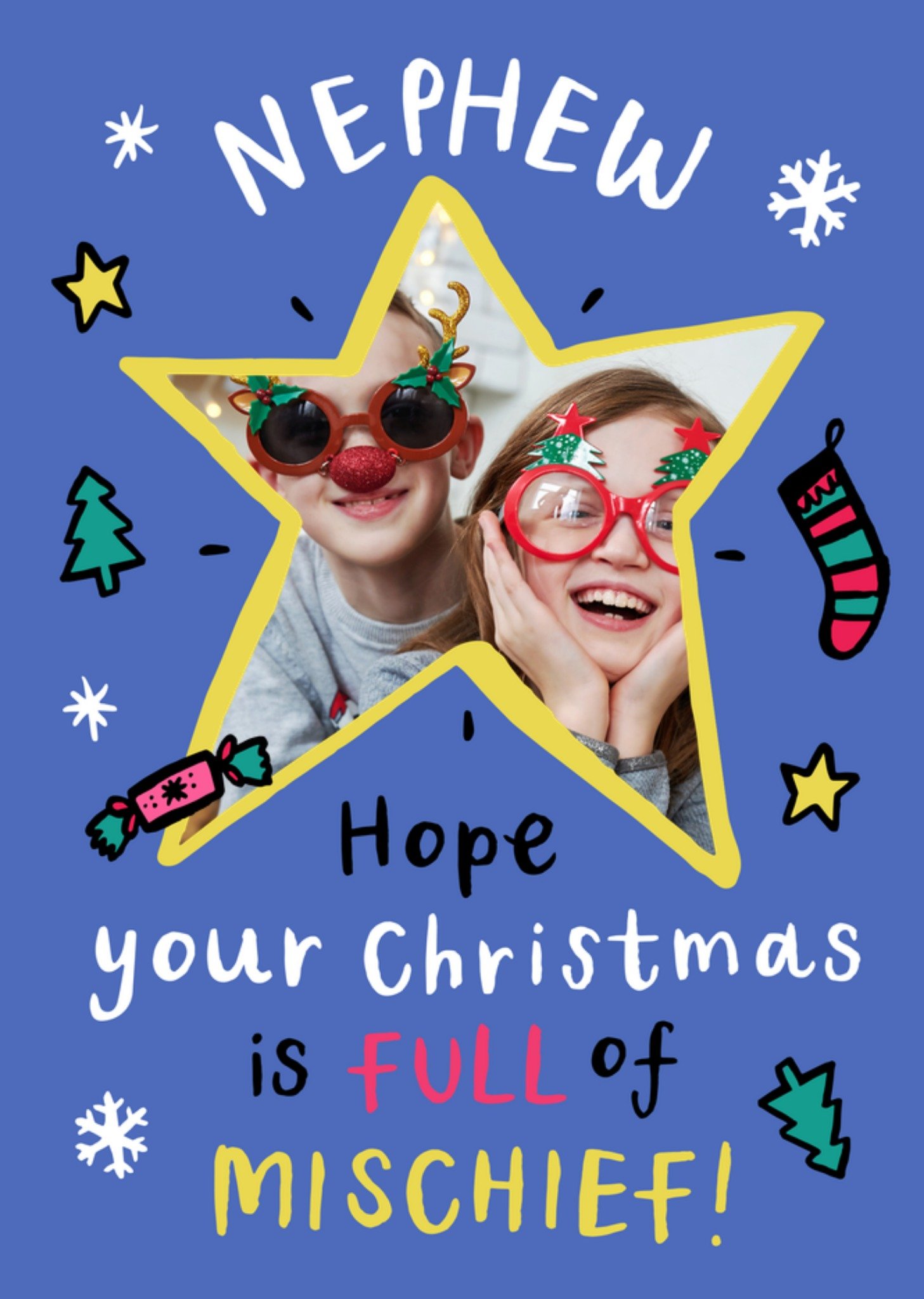 Moonpig Full Of Mischief Photo Upload Nephew Christmas Card