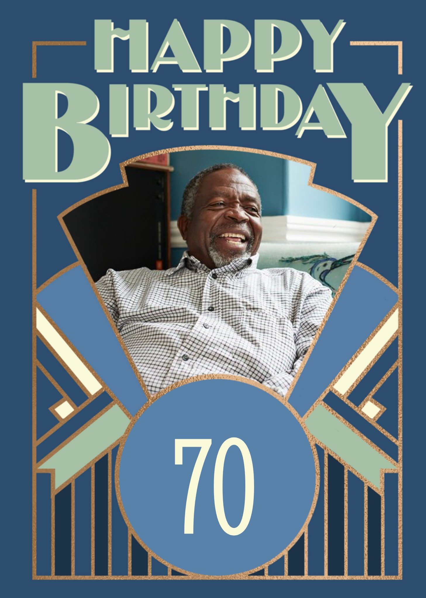 Moonpig Art Deco Happy 70th Birthday Photo Upload Birthday Card