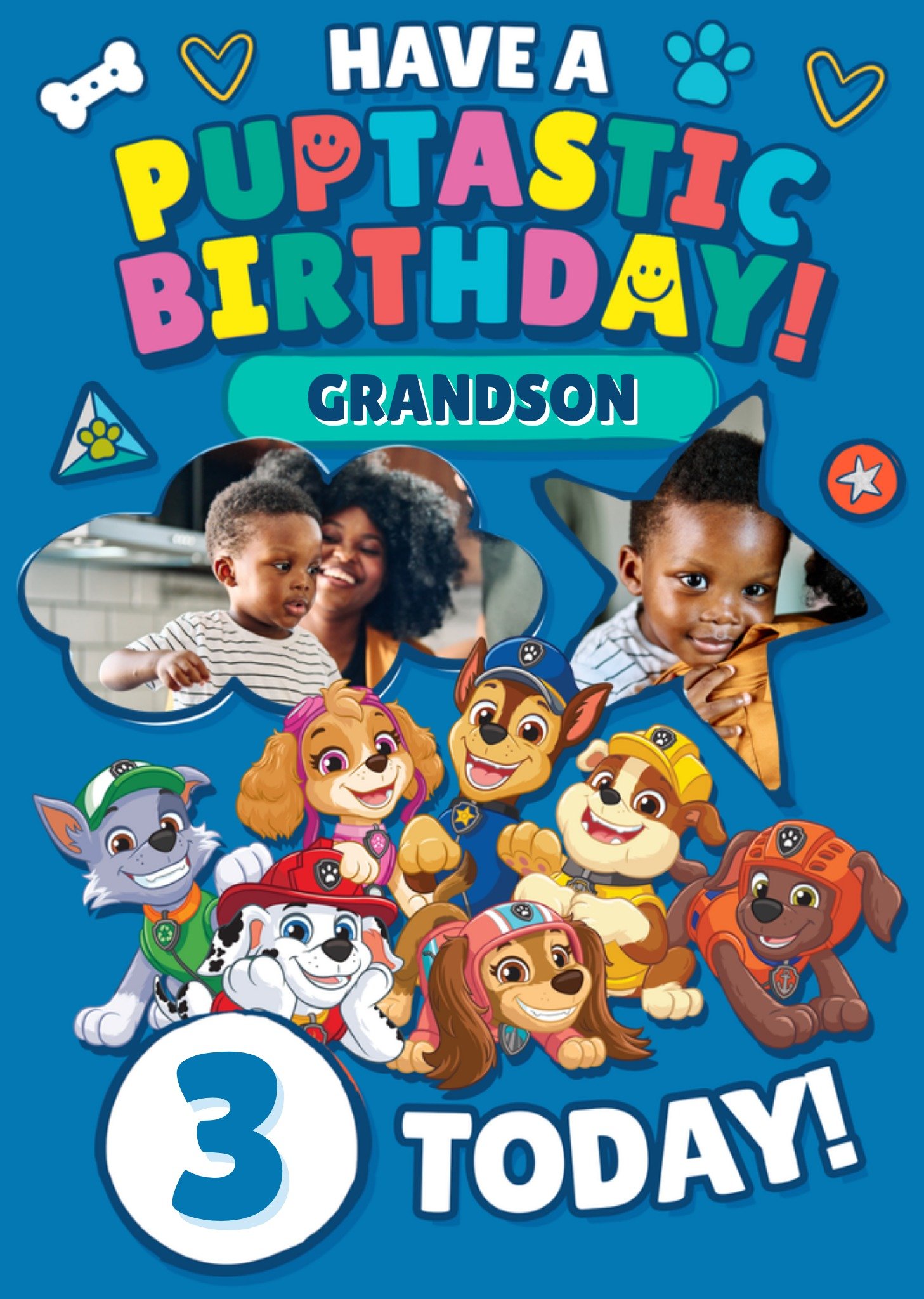 Paw Patrol Puptastic Grandson 3rd Birthday Photo Upload Card