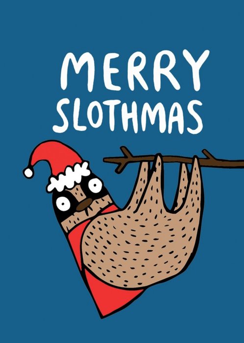 Cute Cartoon Pun Merry Slothmas Christmas Card