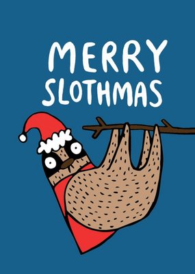 Cute Cartoon Pun Merry Slothmas Christmas Card