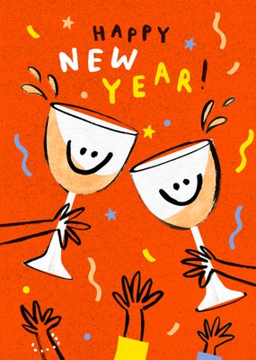 Happy New Year Illustrated Glasses Card