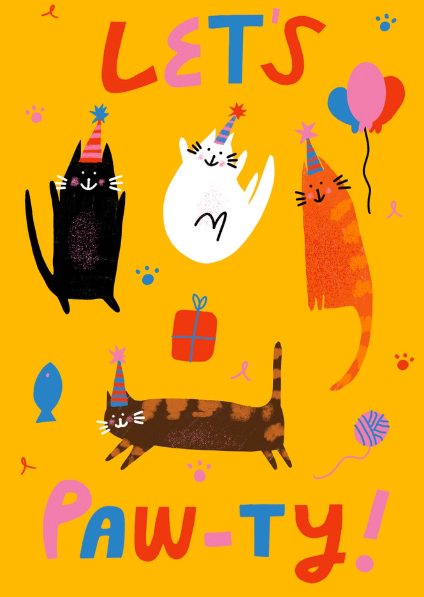 Moonpig Love Cats Lets Pawty Illustrated Partying Cats Birthday Card