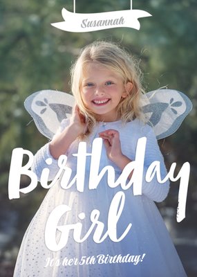 Brush Lettering Photo Upload Birthday Girl Party Invitation