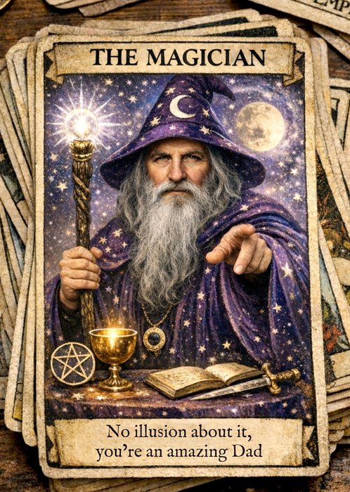 Dad The Magician Tarot Father's Day Face Swap Card