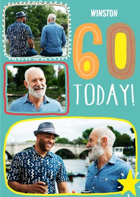 Colourful Typographic Multi Photo Upload 60th Birthday Card  