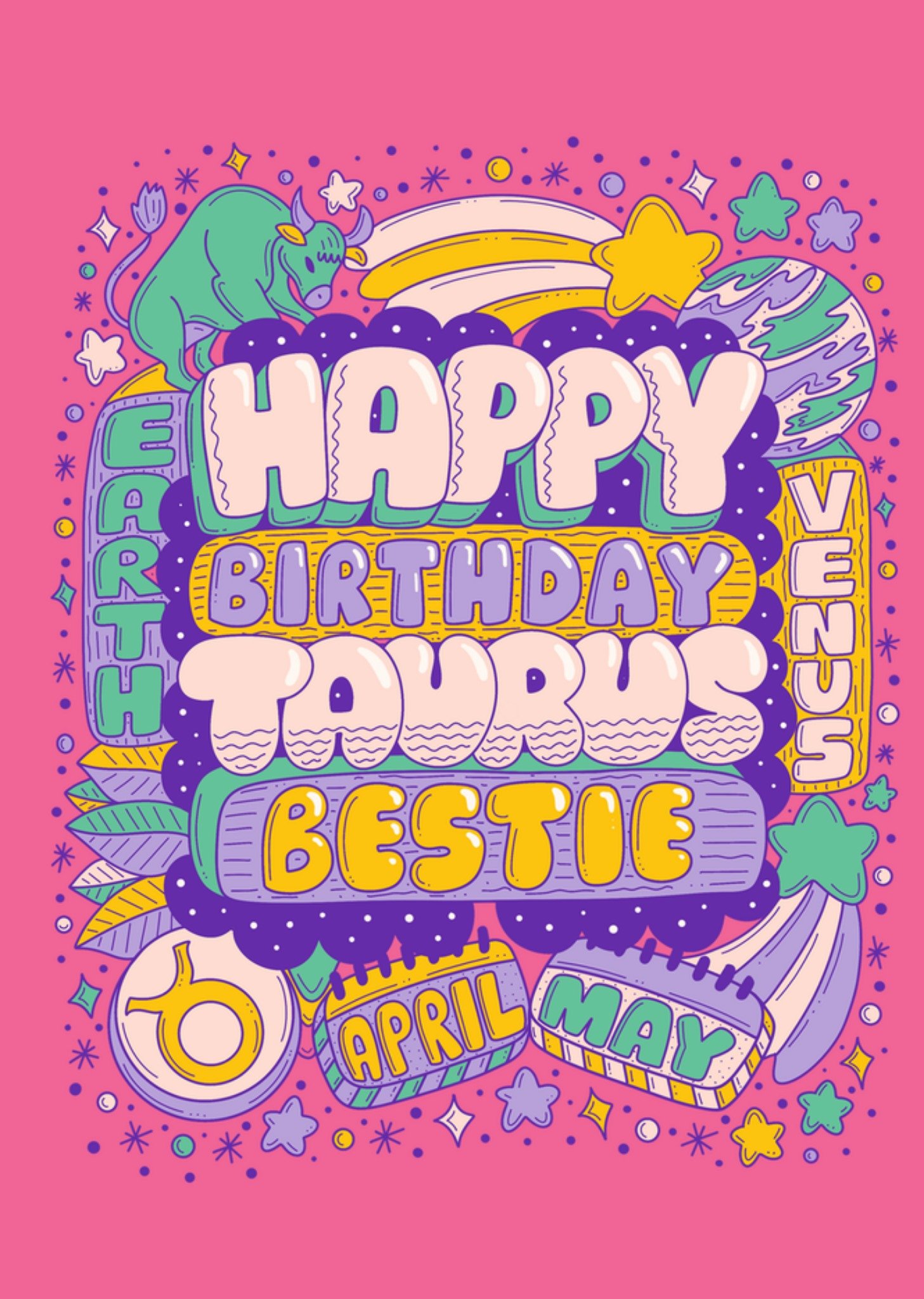 Moonpig Happy Birthday Taurus Bestie Card, Large