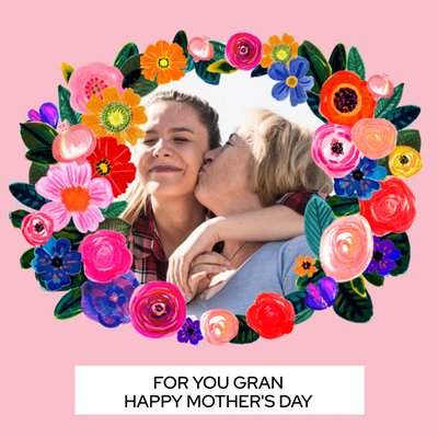 Bright Neon Floral Photo Border Personalised For You Gran Happy Mother's Day Card