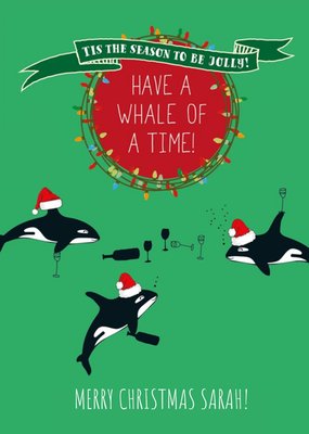 Animal Crackers Whales Drinking Have A Whale of A Time Christmas Card