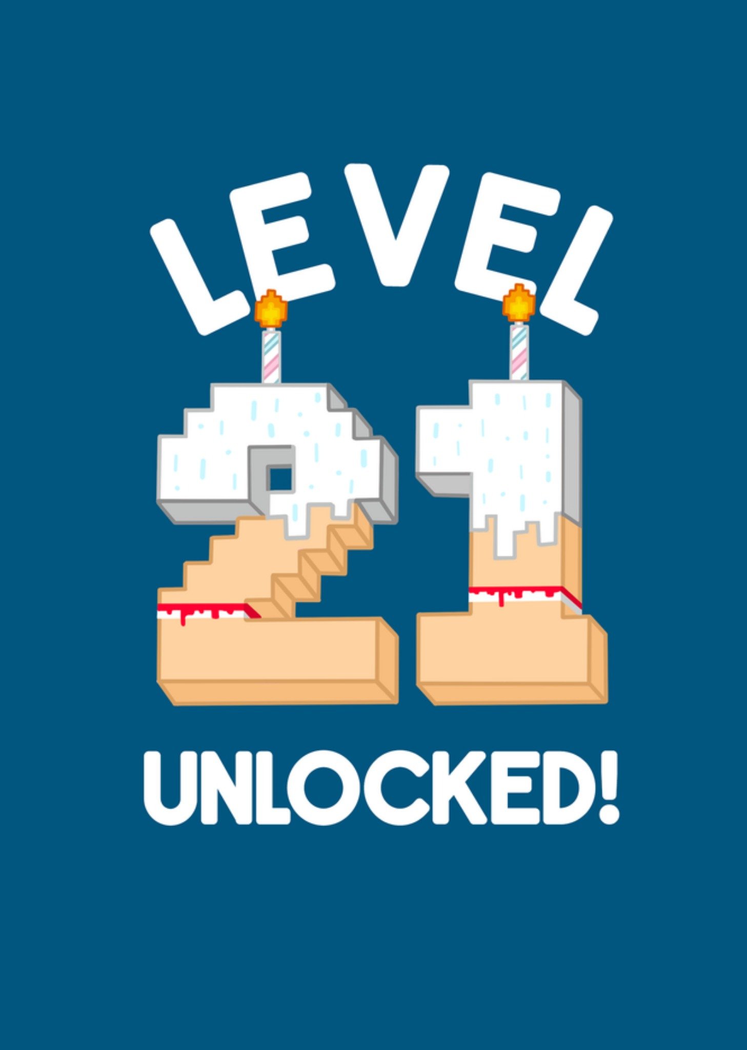 Moonpig Bright Graphic Illustration Of A 21 With Candles On. Level 21 Unlocked Card