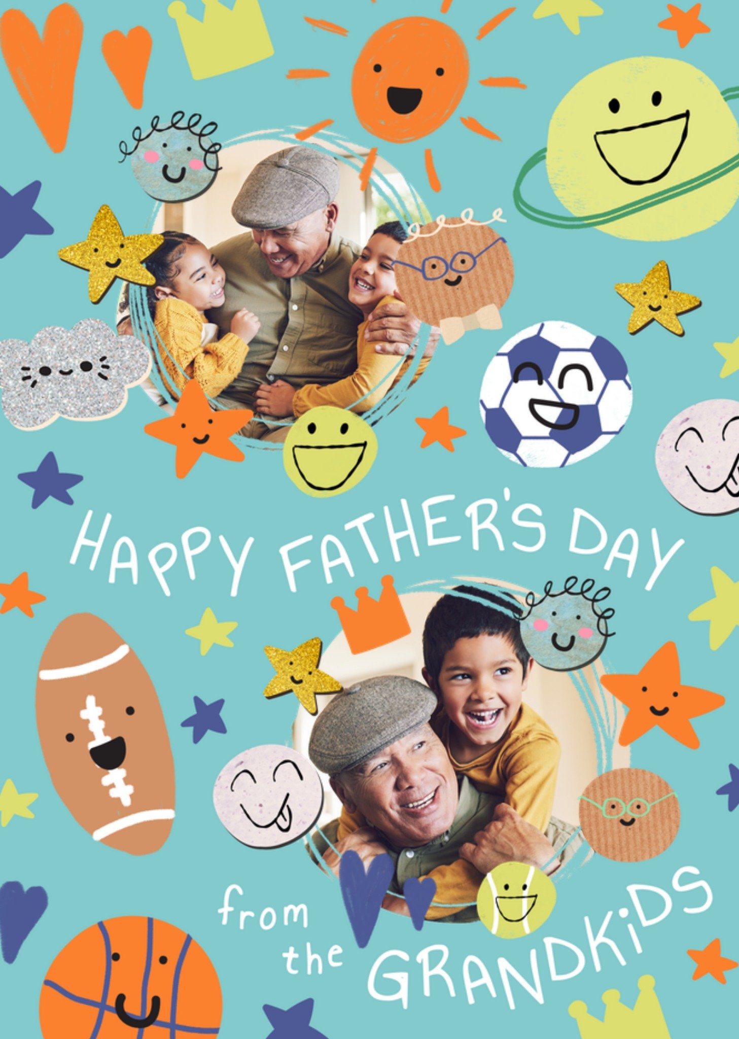 Moonpig Happy Father's Day From The Grandkids Doodle Photo Upload Father's Day Card