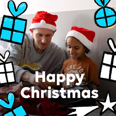 Hand-Drawn Gift Border Photo Upload Happy Christmas Card