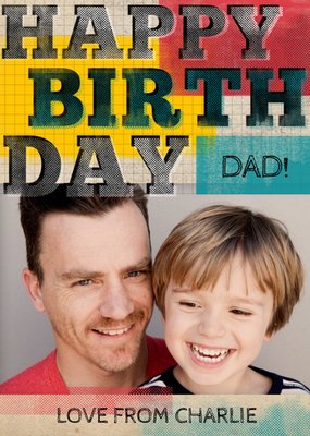 Faded Squares Personalised Photo Upload Happy Birthday Card For Dad