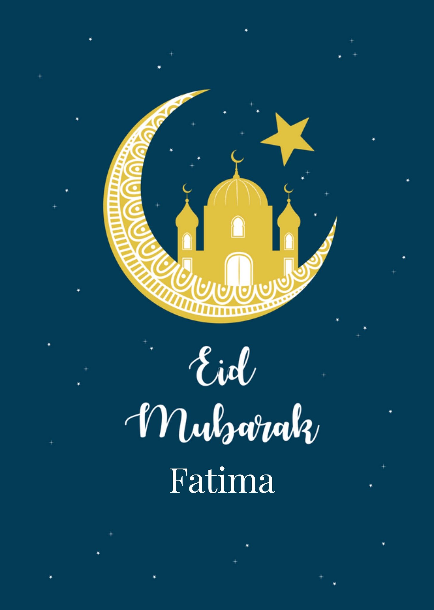 Moonpig Beautiful Eid Mubarak Illustrated Crescent Moon Mosque Skyline Eid Card Ecard