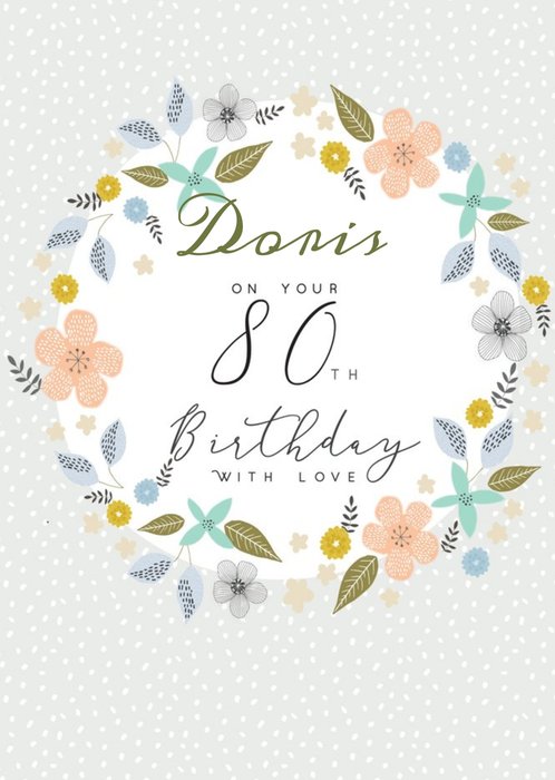 Floral 80th Birthday Card