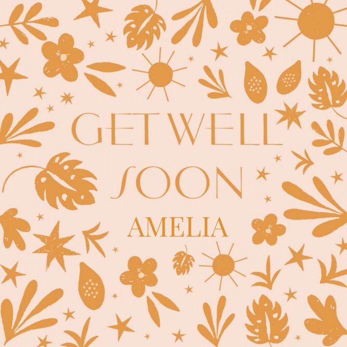 Orange Floral Illustrated Get Well Soon Card