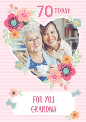 Striped And Flower Photo Upload Design For You Grandma 70 Today Birthday Card