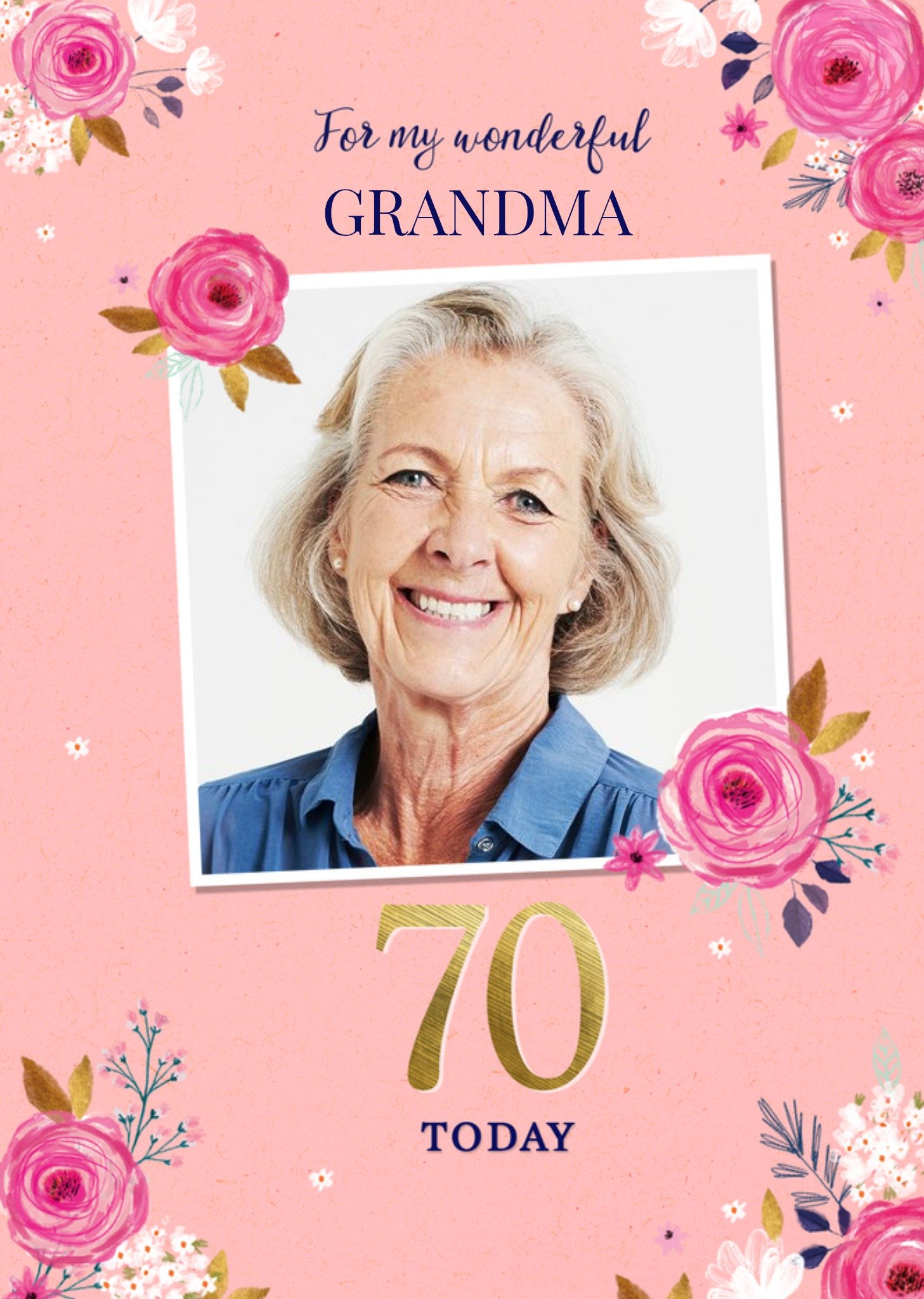 Moonpig Illustrated Roses And White Flowers To My Wonderful Grandma 70 Today Birthday Card