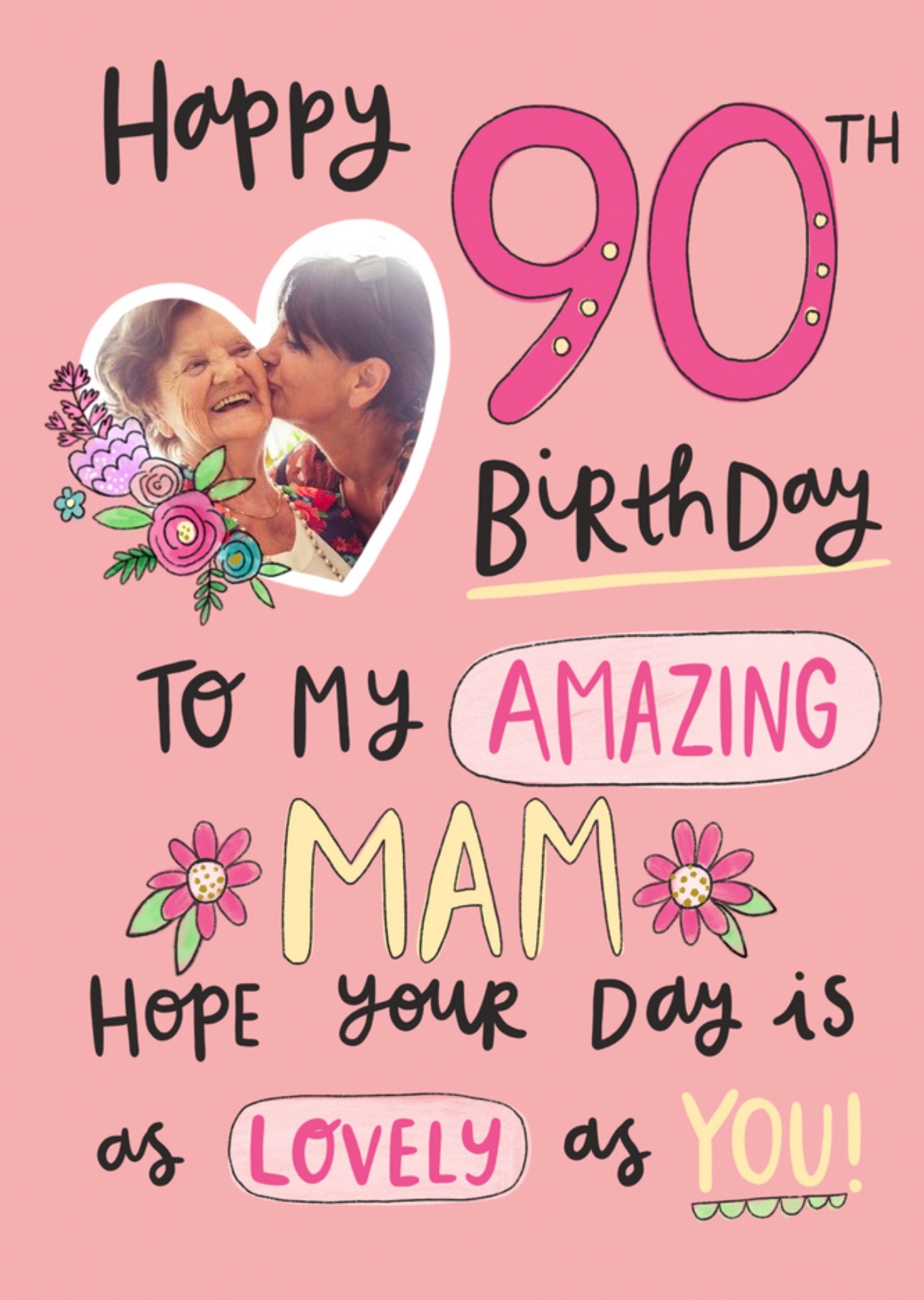 Moonpig Mam Photo Upload 90th Birthday Typographic Card