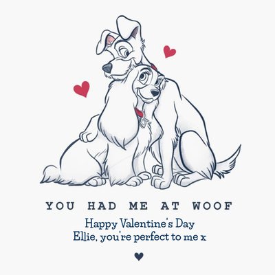 Disney Lady And The Tramp Valentines Day Card You had me at Woof