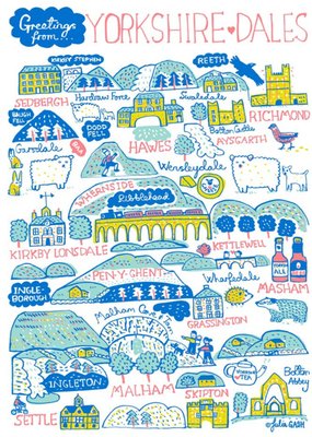 Illustrated Scenic Map Greetings From Yorkshire Dales Card