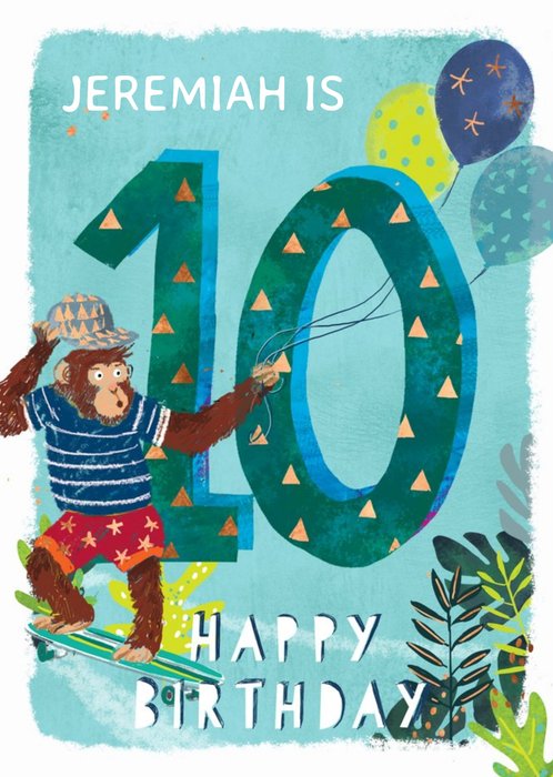 Ling design - Kids Happy Birthday card - Monkey 10  Today