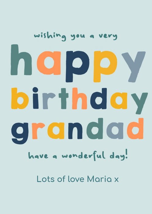 Happy Go Lucky Colourful Typographic Grandpa Birthday Card