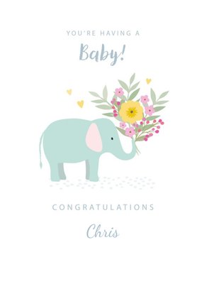 Cute Illustrative Elephant Bouquet New Baby Card