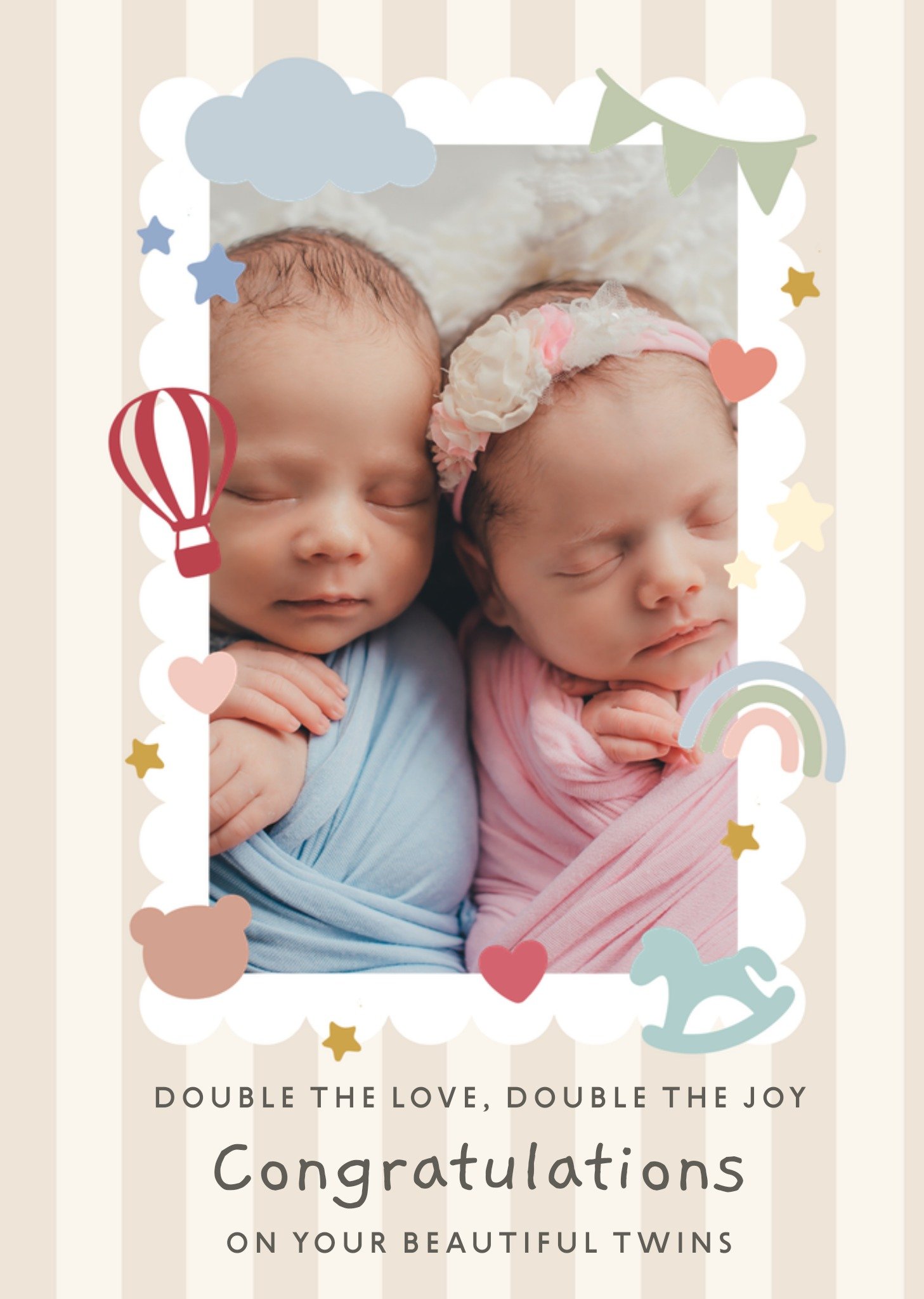 Moonpig Double The Love Beautiful Twins New Baby Photo Upload Card