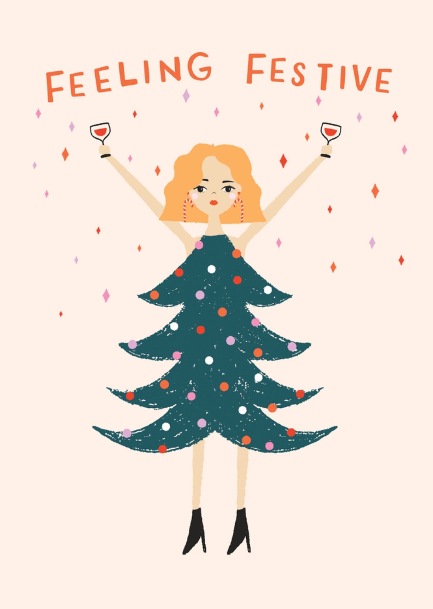 Moonpig Feeling Festive Party Girl Illustrated Christmas Card
