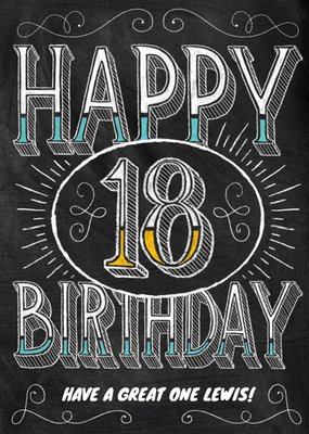 Chalkboard Style Personalised Happy 18th Birthday Card